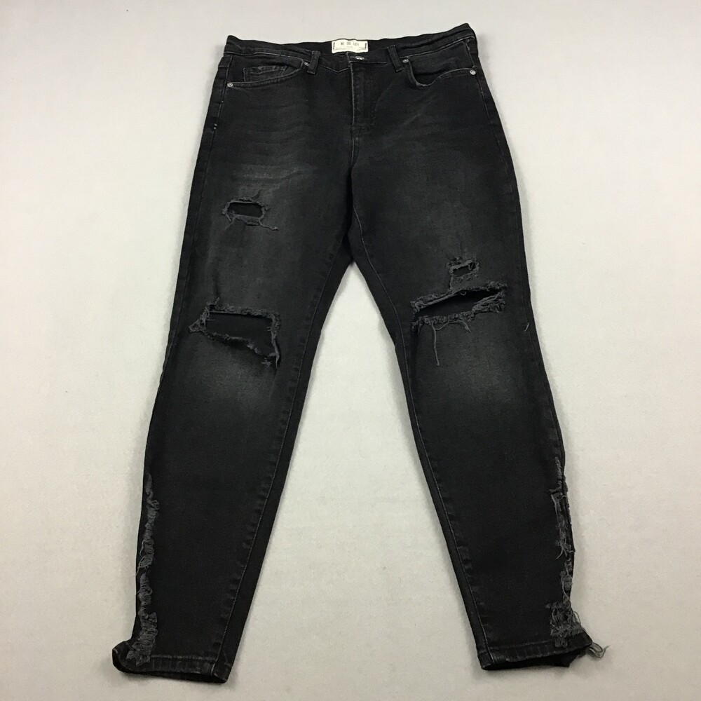 We The Free Jeans Women 31 Black Solid Distressed 5 Pockets Denim Dark Wash